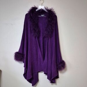 Temptations Purple Poncho Wrap Faux Fur Accents One Size, Witchy Fall Whimsygoth
